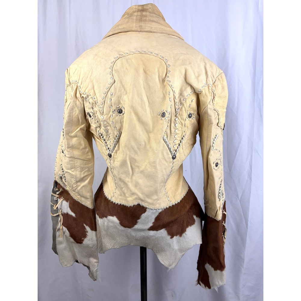 Vtg Michelle Julene Couture Leather Jacket Cowhide Western Beaded Whipstitch S - Picture 2 of 16